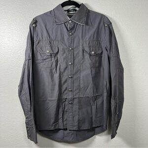 Toku‎ Gray Men's Large Long Sleeve Cotton Shirt Western Buttons Trim